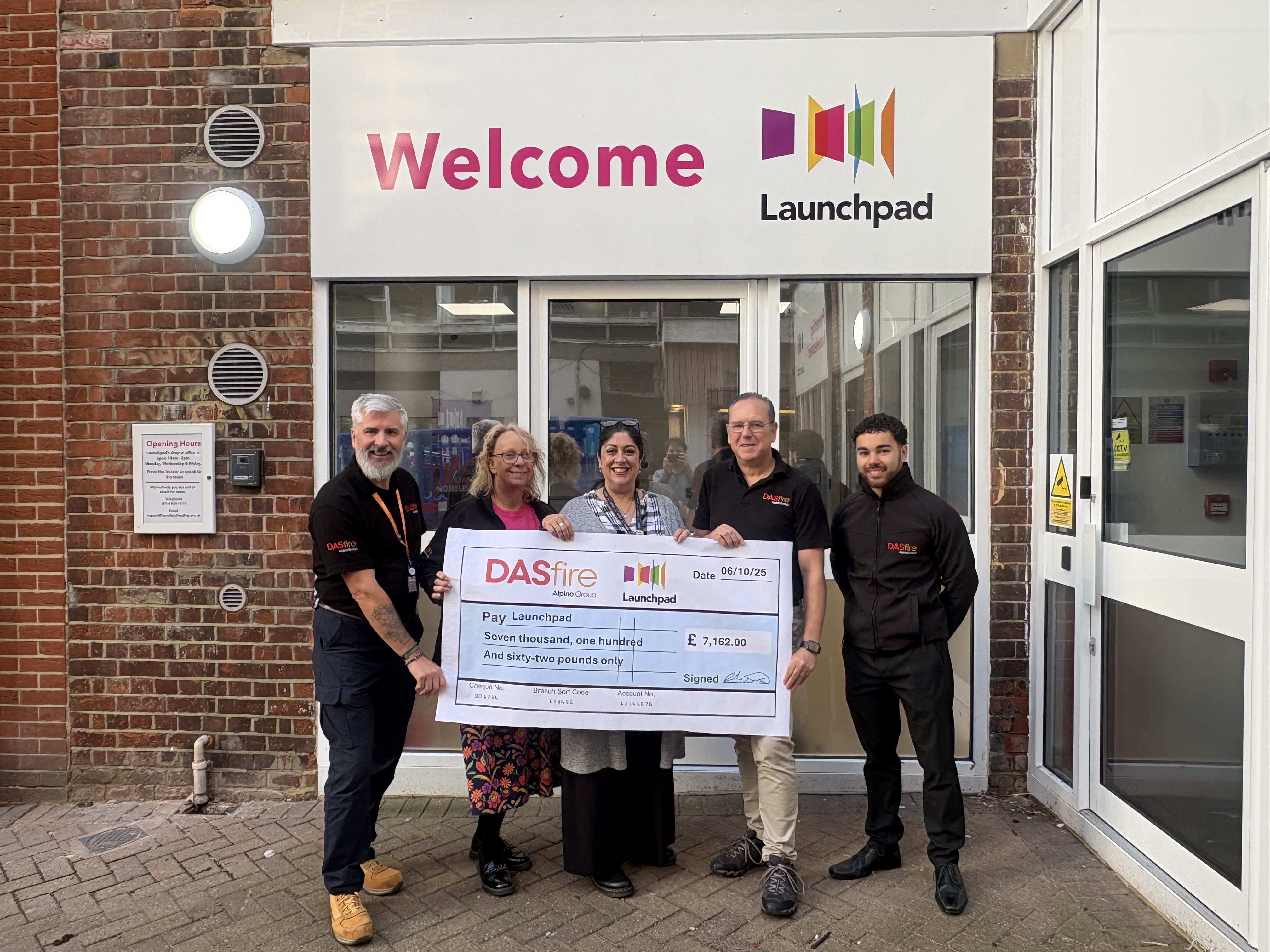 DAS Fire presents cheque to charity partner LaunchPad